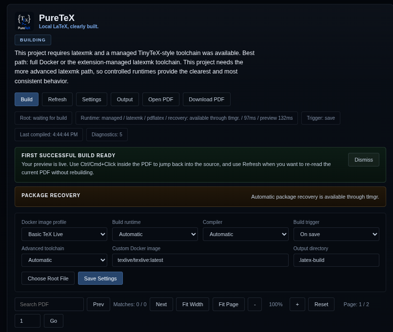 PureTeX preview interface